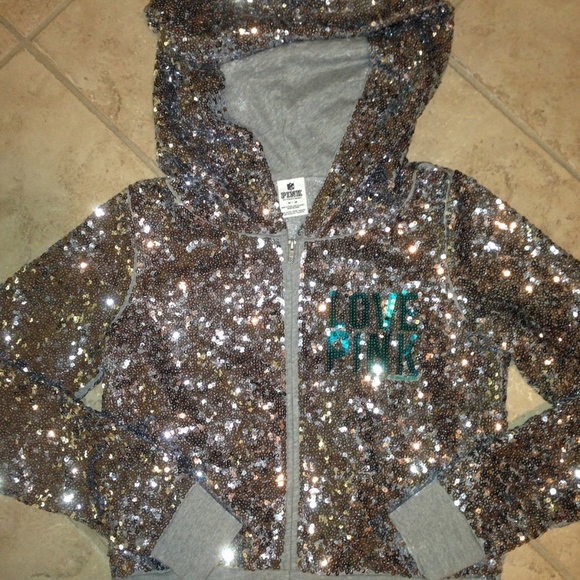 Victoria Secret Pink Hoodie Bling Silver Sequin - Picture 4 of 6